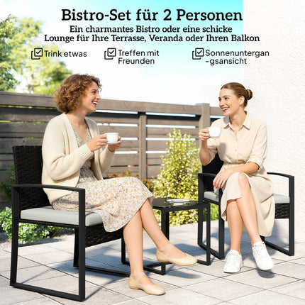 Outdoor Balcony Furniture Set, Rattan, Cushioned, 3-Piece