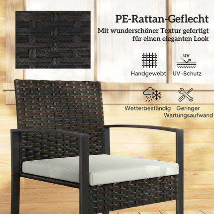 Outdoor Balcony Furniture Set, Rattan, Cushioned, 3-Piece