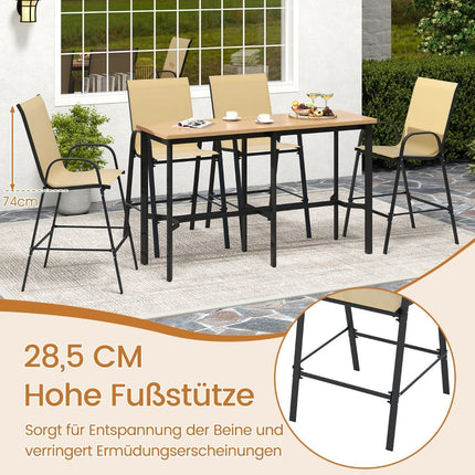 Outdoor Bar Stools Set, High Back & Armrests, 150kg Capacity