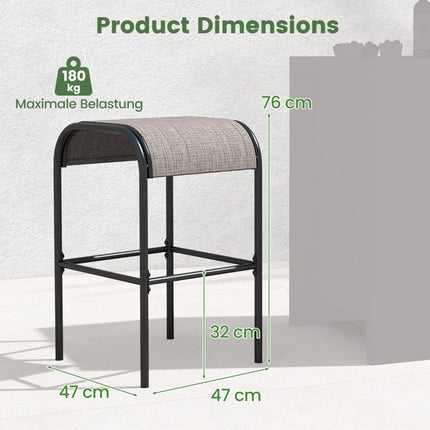 Outdoor Bar Stools, Set of 2, 76cm, Metal Frame, 180kg Capacity