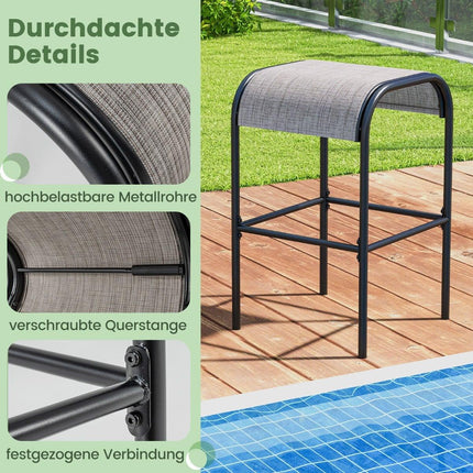 Outdoor Bar Stools, Set of 2, 76cm, Metal Frame, 180kg Capacity