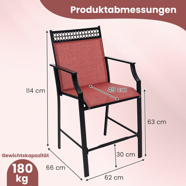 Outdoor Bar Stools Set of 2, Quick-Dry Fabric, Red