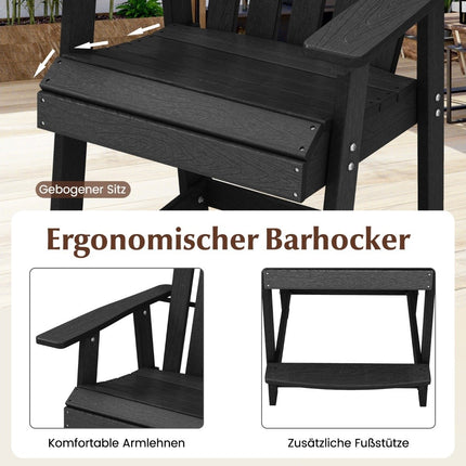 Outdoor Bar Stool with Armrest & Footrest HDPE Patio Chair Weatherproof Pub Stool Black