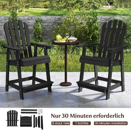 Outdoor Bar Stool with Armrest & Footrest HDPE Patio Chair Weatherproof Pub Stool Black