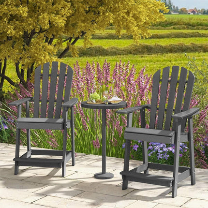 Outdoor Bar Stool with Armrest & Footrest HDPE Patio Chair Weatherproof Pub Stool Gray