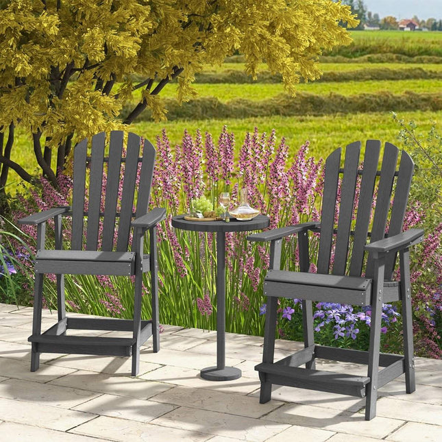 Outdoor Bar Stool with Armrest & Footrest HDPE Patio Chair Weatherproof Pub Stool Gray