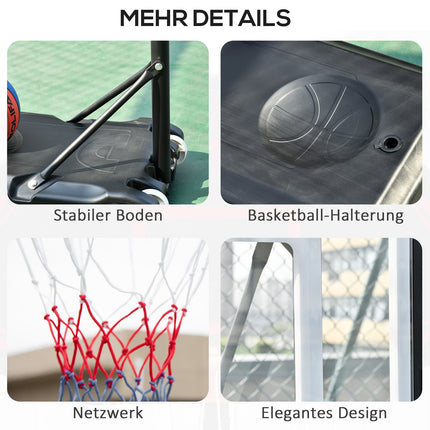 Height-adjustable outdoor basketball hoop with wheels, black