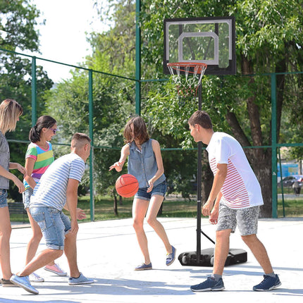 Height-adjustable outdoor basketball hoop with wheels, black