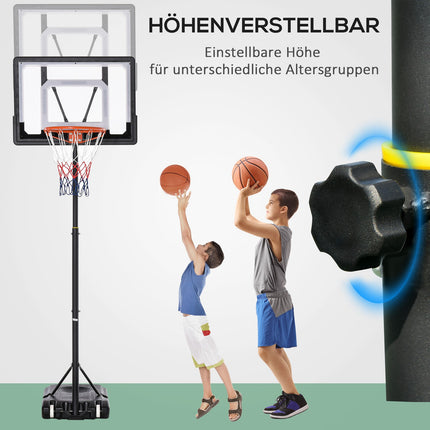 Height-adjustable outdoor basketball hoop with wheels, black
