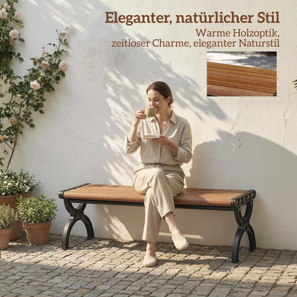 Outdoor Bench, Metal & Fiberglass, 240kg Capacity, Wood Grain