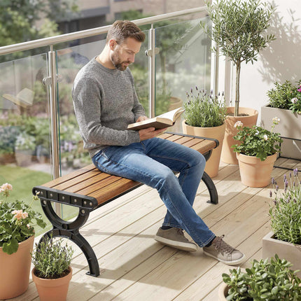 Outdoor Bench, Metal & Fiberglass, 240kg Capacity, Wood Grain