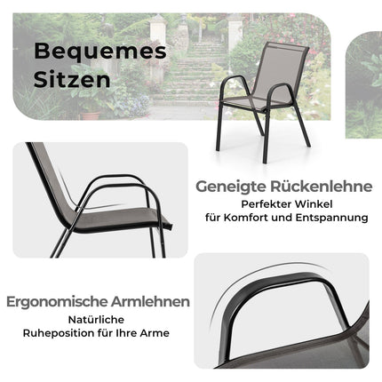 Outdoor Bistro Set – 2 Stackable Chairs, Round Table, Gray