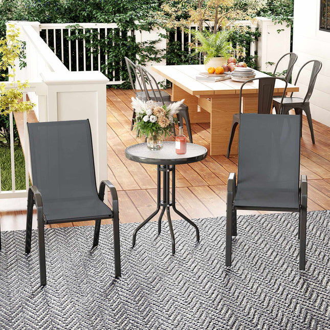 Outdoor Bistro Set – 3-Piece, Stackable Chairs, Glass Table