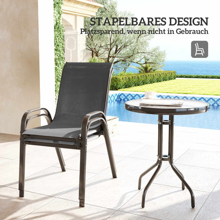 Outdoor Bistro Set – 3-Piece, Stackable Chairs, Glass Table