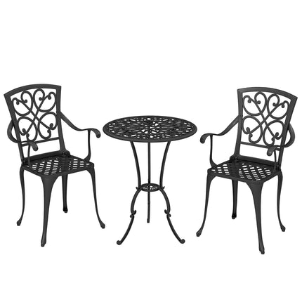 Outdoor Bistro Set, Cast Aluminum, Table & 2 Chairs, Black