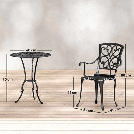 Outdoor Bistro Set, Cast Aluminum, Table & 2 Chairs, Black