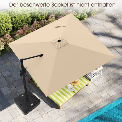 Outdoor Cantilever Umbrella 300x300 cm, Beige, 360 Rotation