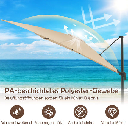 Outdoor Cantilever Umbrella 300x300 cm, Beige, 360 Rotation
