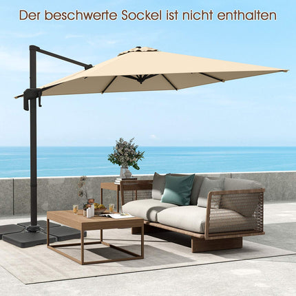 Outdoor Cantilever Umbrella 300x300 cm, Beige, 360 Rotation