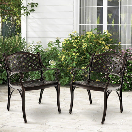 Outdoor Cast Aluminum Chairs, Set of 2, Bronze Finish