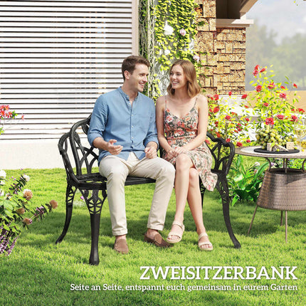 Outdoor Cast Aluminum Garden Bench, Black, 2-Seater