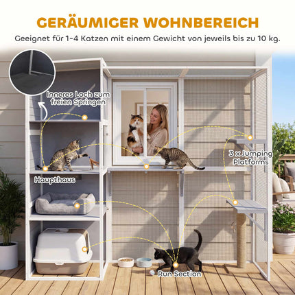Outdoor Cat Enclosure with 3 Platforms, Weatherproof Roof
