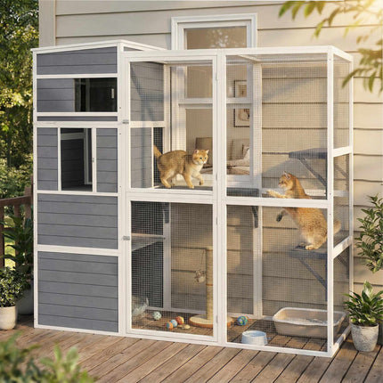 Outdoor Cat Enclosure with 3 Platforms, Weatherproof Roof