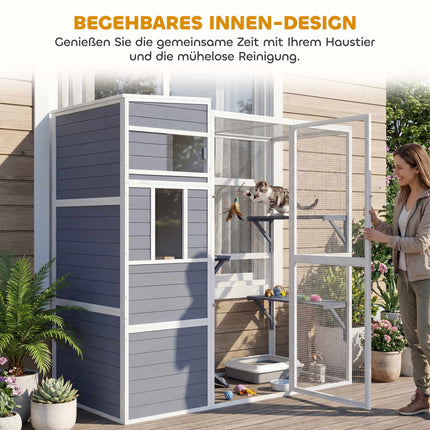 Outdoor Cat Enclosure with 3 Platforms, Weatherproof Roof