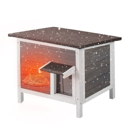 Outdoor Cat House, Insulated Wood, Open Roof, PVC Door