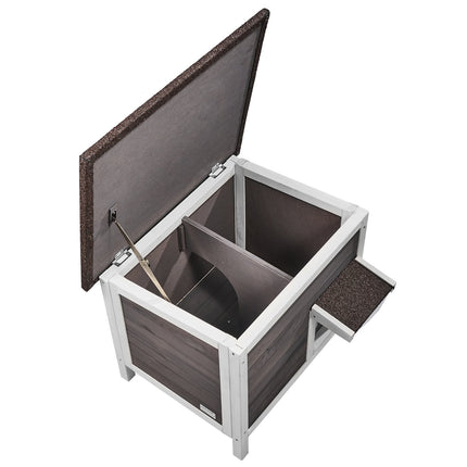 Outdoor Cat House, Insulated Wood, Open Roof, PVC Door