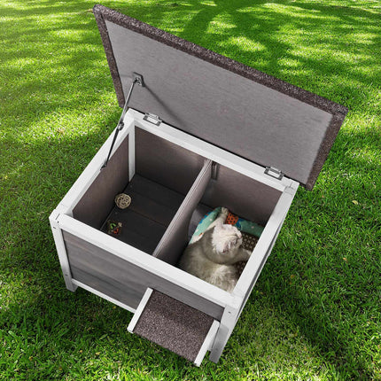 Outdoor Cat House, Insulated Wood, Open Roof, PVC Door