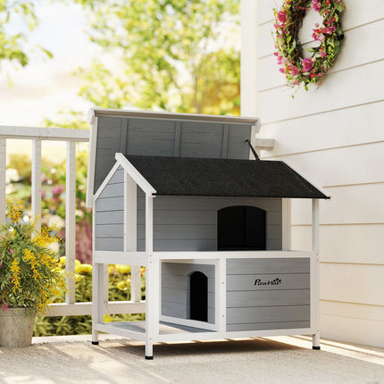 Outdoor Cat House, Waterproof Fir Wood, 2 Levels, 80x93x95 cm