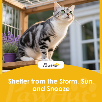 Outdoor Cat House, Waterproof Wood Shelter, Multiple Entrances