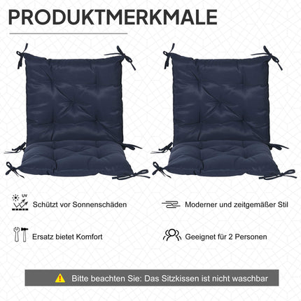 Outdoor Chair Cushions Set, 98x50 cm, Dark Blue, 8 cm Thick