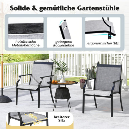 Outdoor Chairs Set, Breathable Fabric, Metal Frame, Grey
