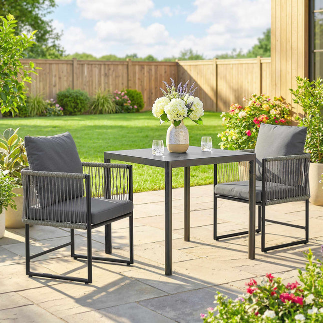 Outdoor Chairs Set, Steel Frame, PE Rattan, Cushioned