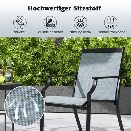 Outdoor Chairs Set of 2, Breathable Fabric, Metal Frame, Blue