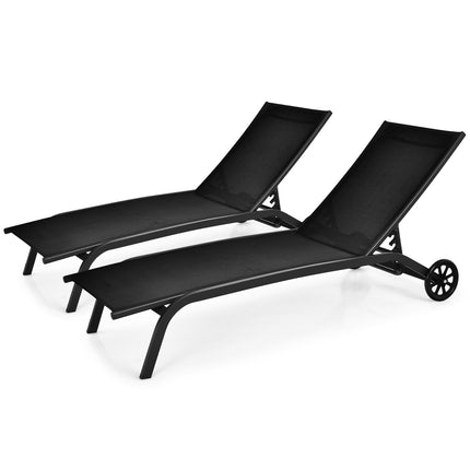 Outdoor Chaise Lounge Chair – 6-Position, Wheels, Black