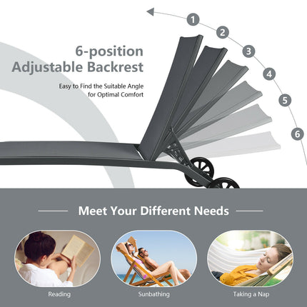 Outdoor Chaise Lounge Chair, 6-Position, Wheels