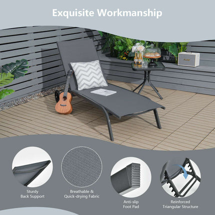 Outdoor Chaise Lounge Chair, 6-Position, Wheels