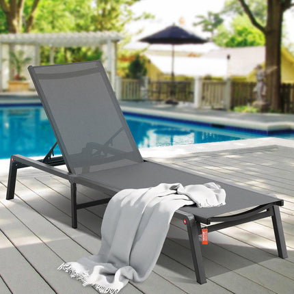 Outdoor Chaise Lounge Chair – Aluminum, Folding, 5-Position Dark Grey