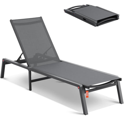 Outdoor Chaise Lounge Chair – Aluminum, Folding, 5-Position Dark Grey