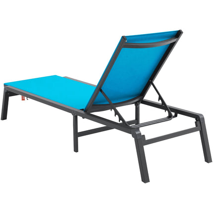 Outdoor Chaise Lounge Chair, Aluminum, Folding, Blue
