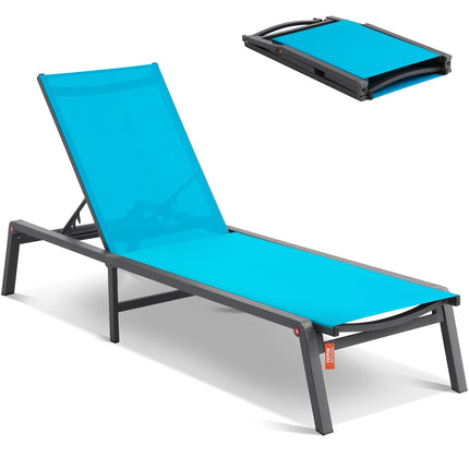 Outdoor Chaise Lounge Chair, Aluminum, Folding, Blue