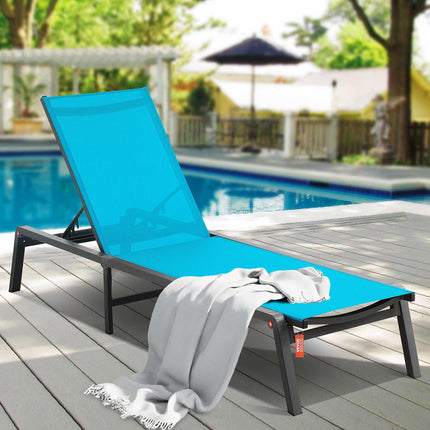 Outdoor Chaise Lounge Chair, Aluminum, Folding, Blue