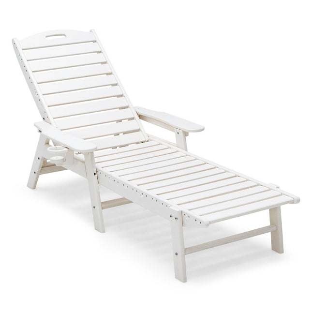Outdoor Chaise Lounge Chair Patio HDPE Deck Chair Backrest Adjustable White