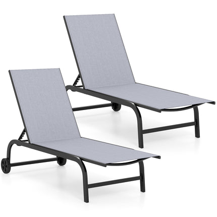 Outdoor Chaise Lounge Chairs, Set of 2, Adjustable Recline