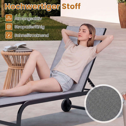 Outdoor Chaise Lounge Chairs, Set of 2, Adjustable Recline