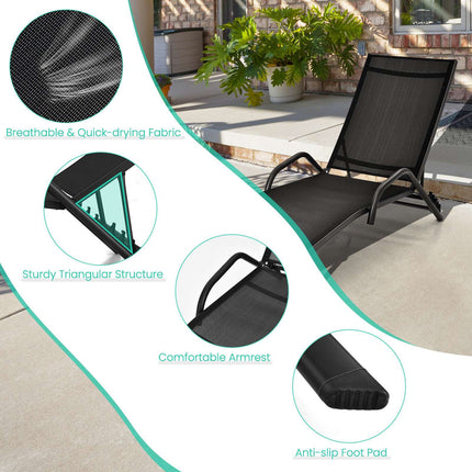 Outdoor Chaise Lounge Set, Adjustable Backrest, Black