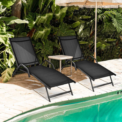 Outdoor Chaise Lounge Set, Adjustable Backrest, Black